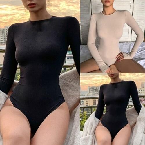 Women Spring Bodysuit Fashion Long Sleeve Ladies Solid Color Bodysuit O Neck Casual High Waist Sexy All-match