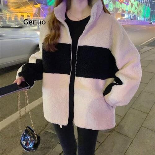 Winter womens coats fashion loose stand collar casual ladies clothes zipper ladies jacket lamb wool womens coat