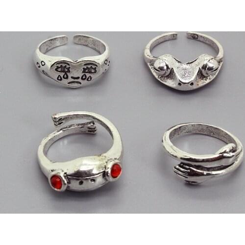 1PC Vintage Cute Cry Face Frog Ring For Women Men Punk Hiphop Creative Red Eye Toad Animals Hug Hand Open Ring Unisex Jewelry