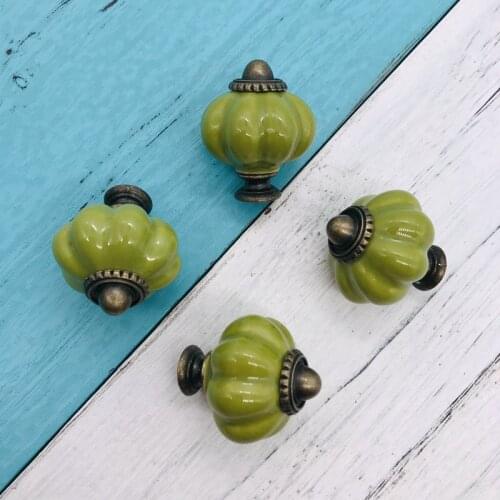 1x Vintage Pumpkin Ceramic Knob Asakusa green Dresser Door Knobs Zinc Alloy Base Kitchen Furniture Handle Cabinet Drawer Pulls