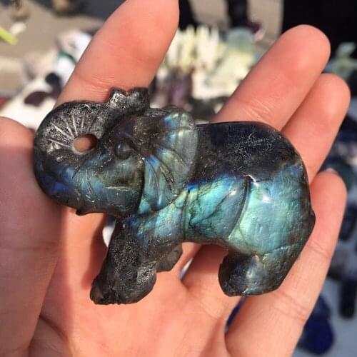 2.0" Lovely Natural Labradorite Quartz Crystal Hand-carved Elephant Natural gemstone animal figurine
