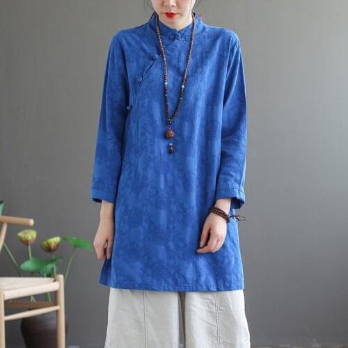 2020 Traditional Chinese Clothing Women Cheongsam Top Long Sleeve Mandarin Collar Tang Suit Jacquard Hanfu Chinese Clothes 10407