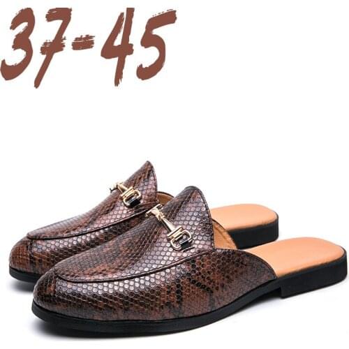 2021 Snake Skin Pattern Men Half Dress Shoes Indoor PU Leather Slippers Plus Size 37-45 Casual Loafers Moccasins