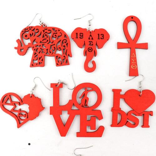 Free Shipping!Newest Red DST Wooden Earrings can mixed designs