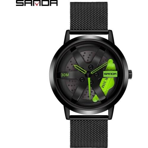 Sanda Military Sport Waterproof Quartz Wristwatch Casual Minimalist Analog Steel Stainless Elegant Men Car Wheel Rim Watch Clock
