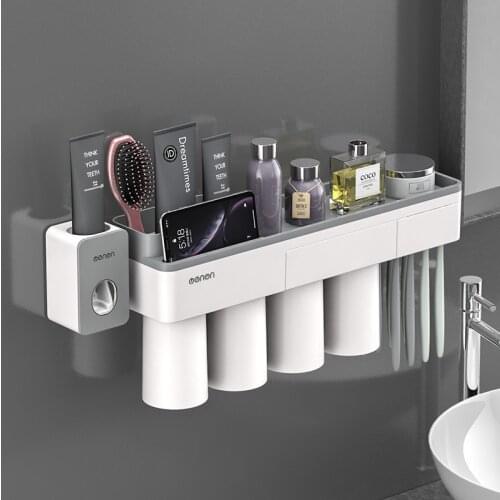 Toothbrush Holder With Magnetic Inverted Cup Bathroom Storage Rack Toothpaste Squeezer Multifunction Bathroom Accessories Set