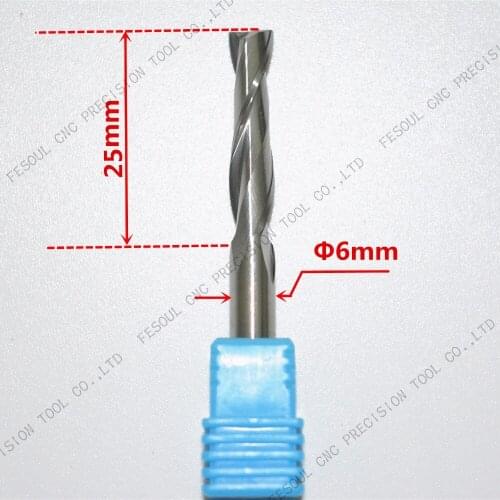 6mm*25mm,1pcs,Free shipping 2 Flutes End Mill,CNC machine milling Cutter,Solid carbide woodworking tool,PVC,MDF,Acrylic,wood