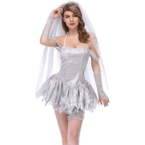 White Day Of The Dead Party Adult Cosplay Scary Ghost Bride Costume Vampire Zombie Fancy Dress Halloween Sexy Role Play Costumes