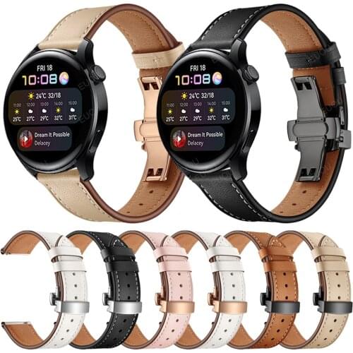 Butterfly clasp Leather Strap For HUAWEI WATCH 3 Pro WristBand Watchband For HUAWEI GT2 GT 2 46mm 42mm Band Bracelet accessories