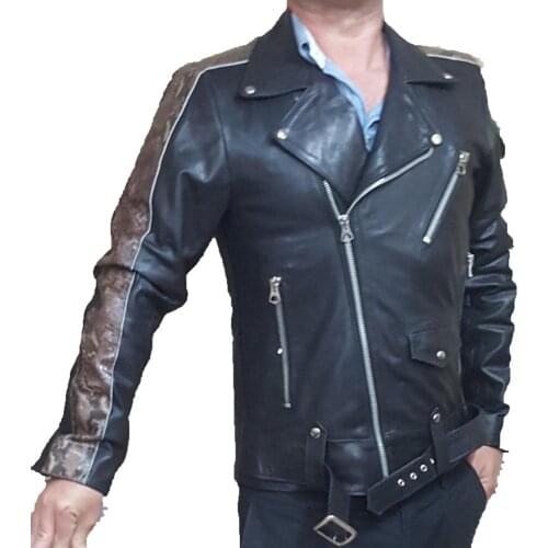 CREAZIONIINPELLE Mens Genuine Leather Jacket Made In Italy patchwork