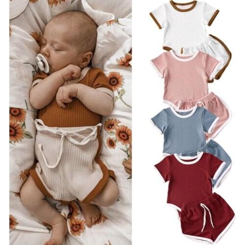 2Pcs Summer Newborn Baby Girls Boys Clothes Cotton Casual Short Sleeve Tops T-shirt+Shorts Toddler Infant Outfit Set