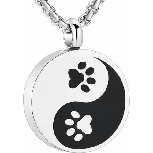LL021 Paw Print Yin - Yang Stainless Steel Cremation Jewelry For Pet Stainless Steel Keepsake Necklace Dog/Cat Memorial Urn
