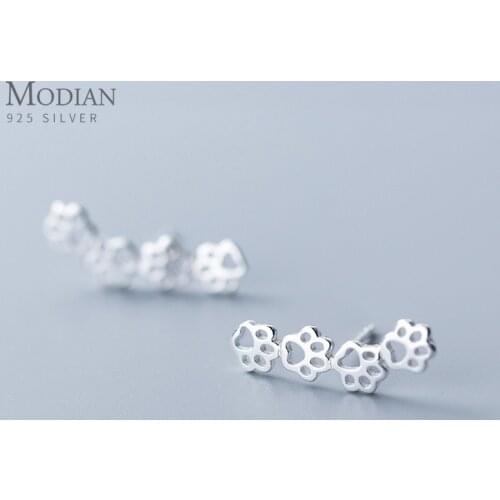 Modian Cute Animal Long Stud Earrings for Women 925 Sterling Silver Dog And Cat Paw Statement Jewelry Boucles Brincos Bijoux