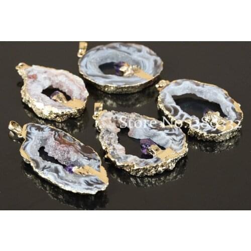 Fashion Natural Geode Quartz Leopard Druzy Nature slice stone Pendant, in Middle Crystal Quartz Pendant