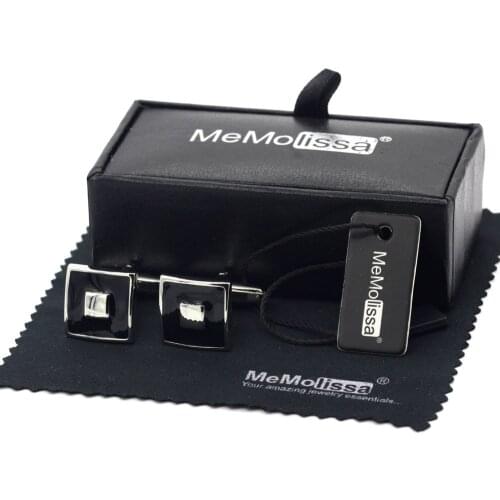 MeMolissa Display Box Cufflinks Classic Square Cufflinks Silver with Black Enamel Men Cufflinks Abotoadura Free Tag & Wipe Cloth