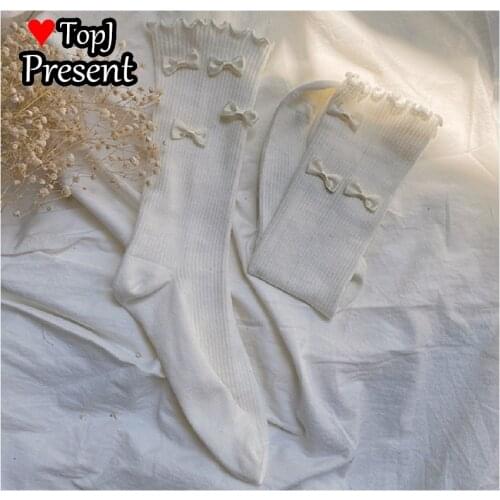 French bowknot sweet cotton tube socks lolita students basic JK socks harajuku socks