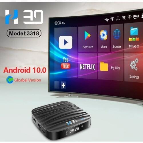 20pcs/lot dhl free H30 Android TV Box Android 10 4GB 32GB 64GB RK3318 4K H.265 Media Player 3D Video 2.4G 5GHz Wifi Bluetooth
