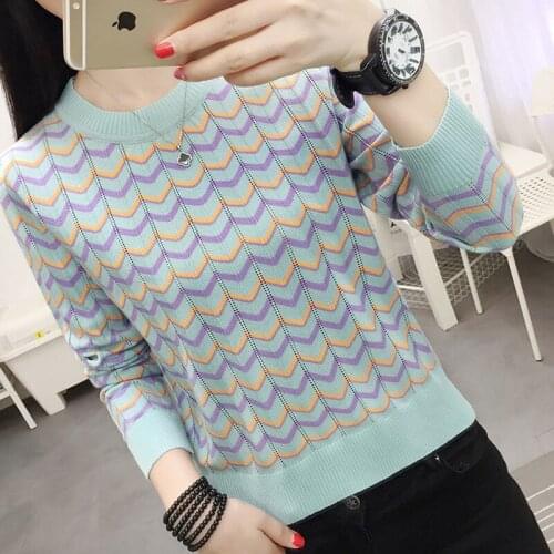 LJSXLS Long Sleeve Pullovers Woman Sweater Fashion Striped O-Neck Knitted Sweaters Womens Autumn Winter Hollow Out Tops Femme