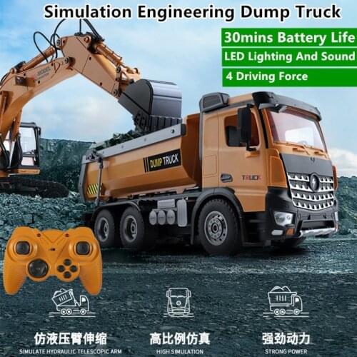 High Simulation Ratio RC Soil Dump Truck 1:14 2.4G 30mins Endurance Imitation Hydraulic Telescopic Boom Free Lift Truck Model