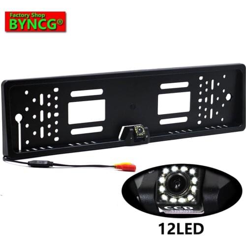 BYNCG 2021 New Arrival European Car License Plate Frame Auto Reverse Backup Rear View Camera 12LED Universal CCD Night Vision