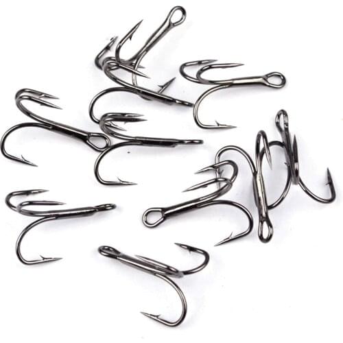 50 PCS / lot 2 # 4 # 6 # 8 # 10 # High Carbon Steel Fishing Hook Triple Inverted Hooks Fishing Tackle Round Dend Triple Sea Bass