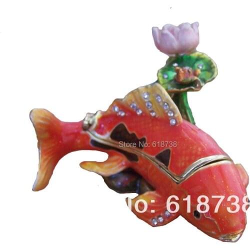 New arrival Koi & water lily sealife jeweled jewelry boxes hand painted w rhinestone Rings Box Earring/Pendant Display Gift Box