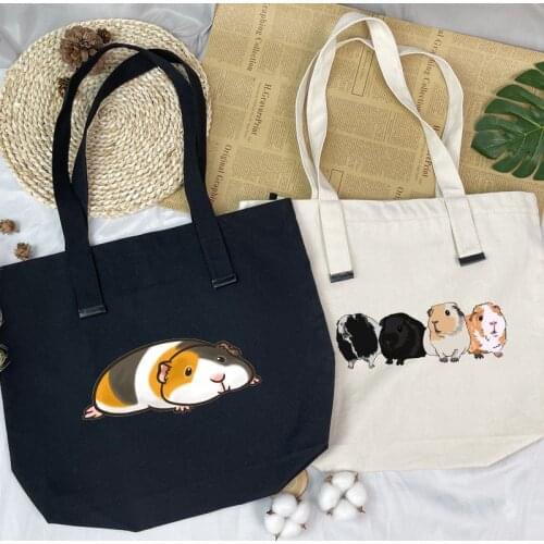 Black Canvas Bag Esthetic Guinea Pig Ladies Tote Canvas Shopping Bag Large Reusable Grocery Cute Eco Cloth Shoulder Bags Girls