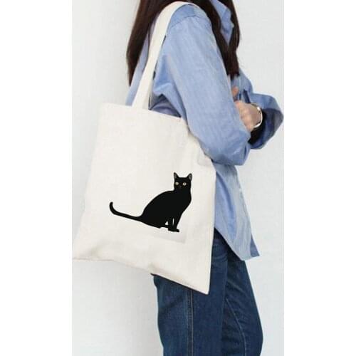 I 'm A Cat Letter Print Cat Graphics Tote ECO Shopping Outdoor Canvas Shoulder Bags Shopping Bag Fashion Casual Foldable Simple