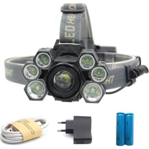 Super bright 5 7 LED Headlamp torches T6 Camping frontal Flashlight Headlight XPE linterna USB Head Light Torch Lamps 18650