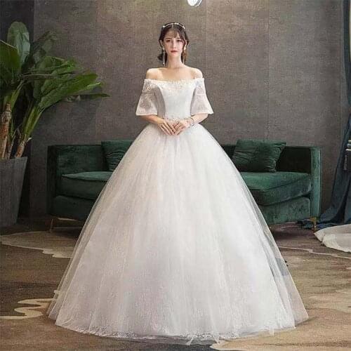 Wedding Dress Pleat Half Sleeves Boat Neck Beading Appliques Empire New Plus Size Wedding Gowns For Women Vestidos De Novia G276