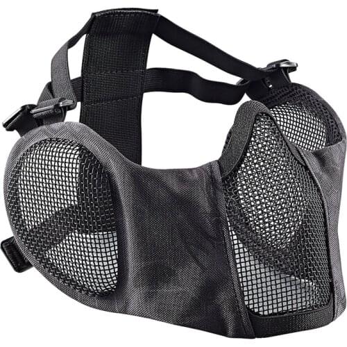 Tactical Airsoft Masks Foldable Half Face Low-carbon Steel Net Hunting Military War Games Shooting Paintball CS Protect Ear Mask