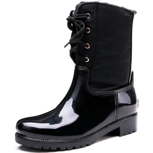 TONGPU Womens Lace-Up Soft Rain Boots with Warm Lining 20-277