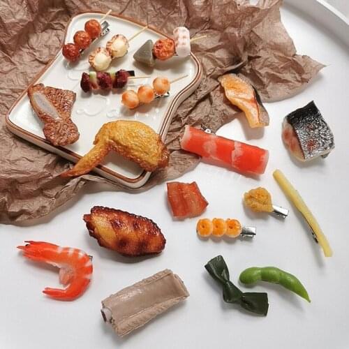 U-Magical Funny Imitation Kelp Shrimp Fries Barbecue Clip Hairpin for Women Pork Ribs Chicken Wings Beans Hair Accessories