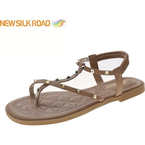 Vogue Retro Slide Women Shoes Sexy Rivet Beach Sandals Party Flats Slippers Flip Flop Roman Buckle Strap Ladies Zapotas De Mujer