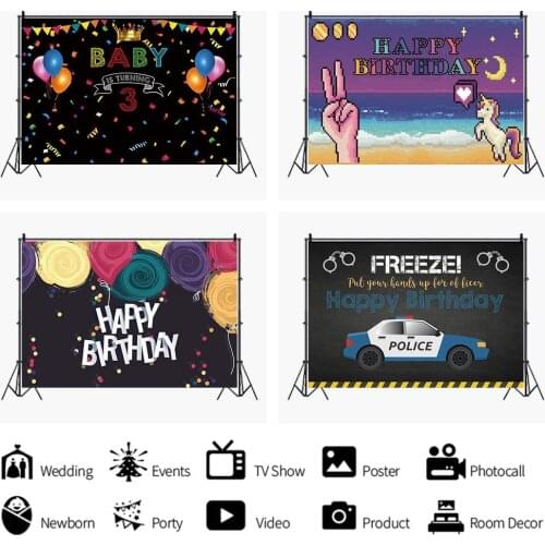 Happy Birthday Balloon Crown Black Backdrop Boy Party Room Table Decoration Photography Studio Photo Kid Custom Vinyl Background