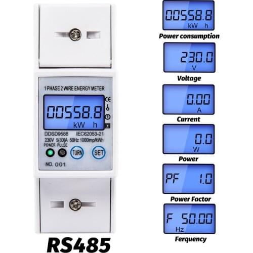RS485 AC High Accuracy 5-80A 230V Electric Energy Meter Digital Electricity Consumption Meter With Voltage Current Display