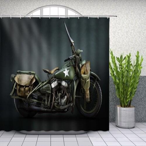 Cars Shower Curtains Army Green Obsolete locomotive Bathroom Decor Home Bath Polyester Fabric Curtain Set Cheap
