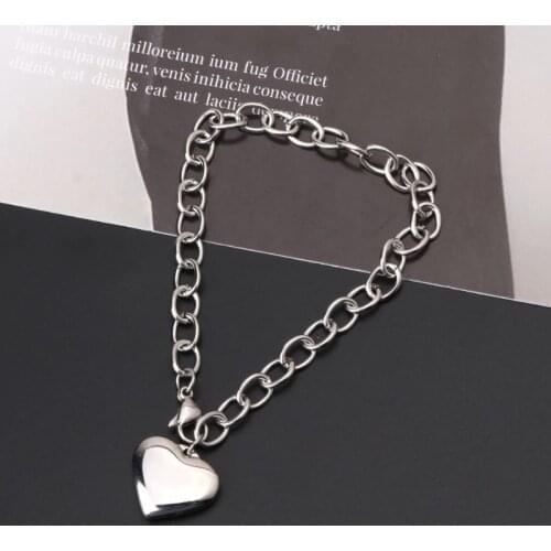 Stainless Steel Chain Link Bracelets for Women with Finish Heart Charm Bracelet 6XDA