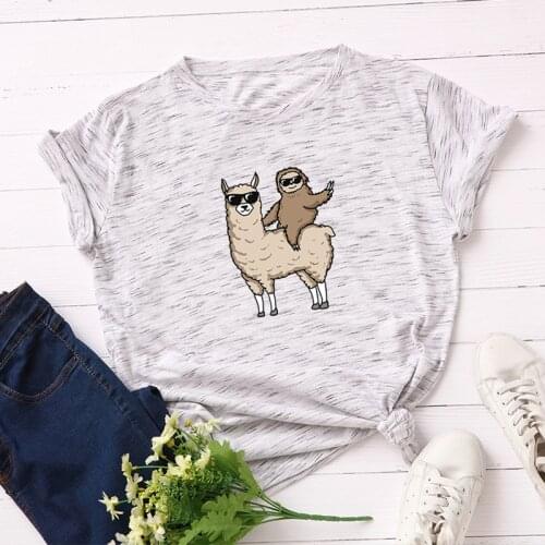Women T-shirts 100% Cotton Plus Size S-5XL Graphic Tees Female Shirts Summer Tops Cool Llama Printed Funny T Shirt Woman Clothes