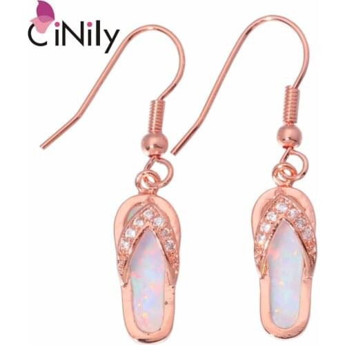 CiNily Created White Pink Opal Cubic Zirconia Rose Gold Color Wholesale Flip Flops For Women Jewelry Drop Earrings 1.5" OH2525-6