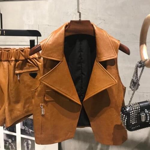 Ladies Real Leather Gilet and Shorts Women Genuine Lambskin Set