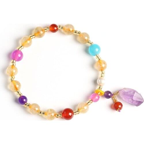 Womens Yellow Crytal Bracelet Bangles Purple Ore Blonde Crystal Amethyst Raw Mine Bracelets Gift for Females Fine Jewelry
