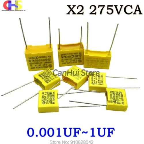 10pcs 275VAC capacitor X2 series 0.001UF ~ 1UF Polypropylene film capacitor 0.1UF 0.15UF 0.22UF 0.33UF 0.047UF 0.47UF 0.068UF