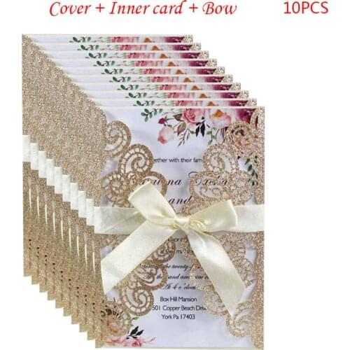 10pcs/set Wedding Invitation Card with Peacock Flower Hollow Envelopes Glitter