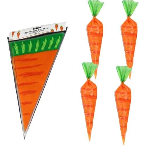 20pcs Easter Carrot Candy Bag Easter Bunny Rabbit Gift Bag Candy Cones Transprant Plastic Bag Kids Birthday Party Decoration