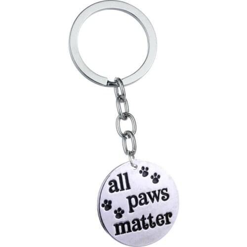 36PC Dog Pet Paws All Paws Matter Round Pendant Keychains Keyrings Men Women Friends Family Charm Chain Jewelry Gifts Key Chains