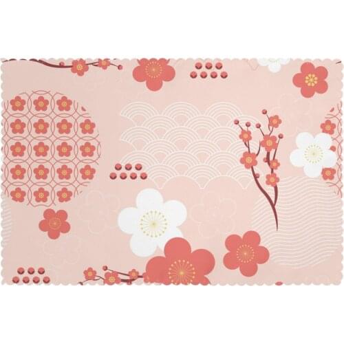 Table Mats Drink Coaster Table Placemats Pink Geometric Plum Blossom Coffee Mug Cup Coasters 6 PCS Non-slip Pads