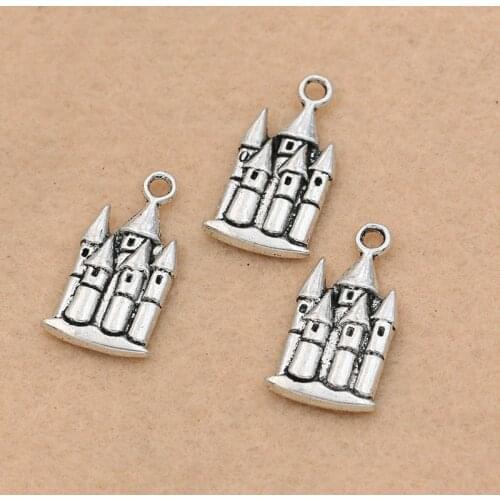 Antique Silver Plated Castle House Charms Pendant Bracelet Necklace Jewelry Making DIY Handmade 22x12mm
