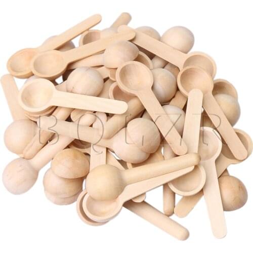 BQLZR 7.5x2.4x1.3cm Small Round Wooden Kitchen Spoons for Salt Seasoning Honey Coffee Spoon Pack of 50