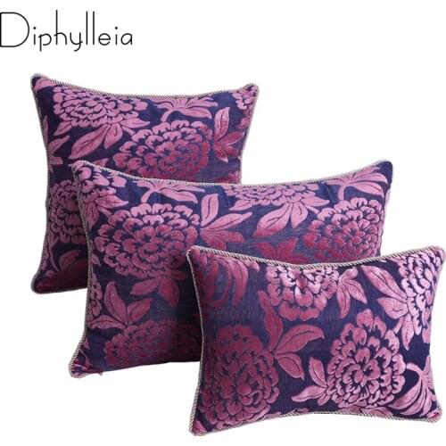 Diphylleia Luxurious Purple Flocked Cushion Cover Classic European Style Invisible Zipper Pillow Case Cojin Free Shipping